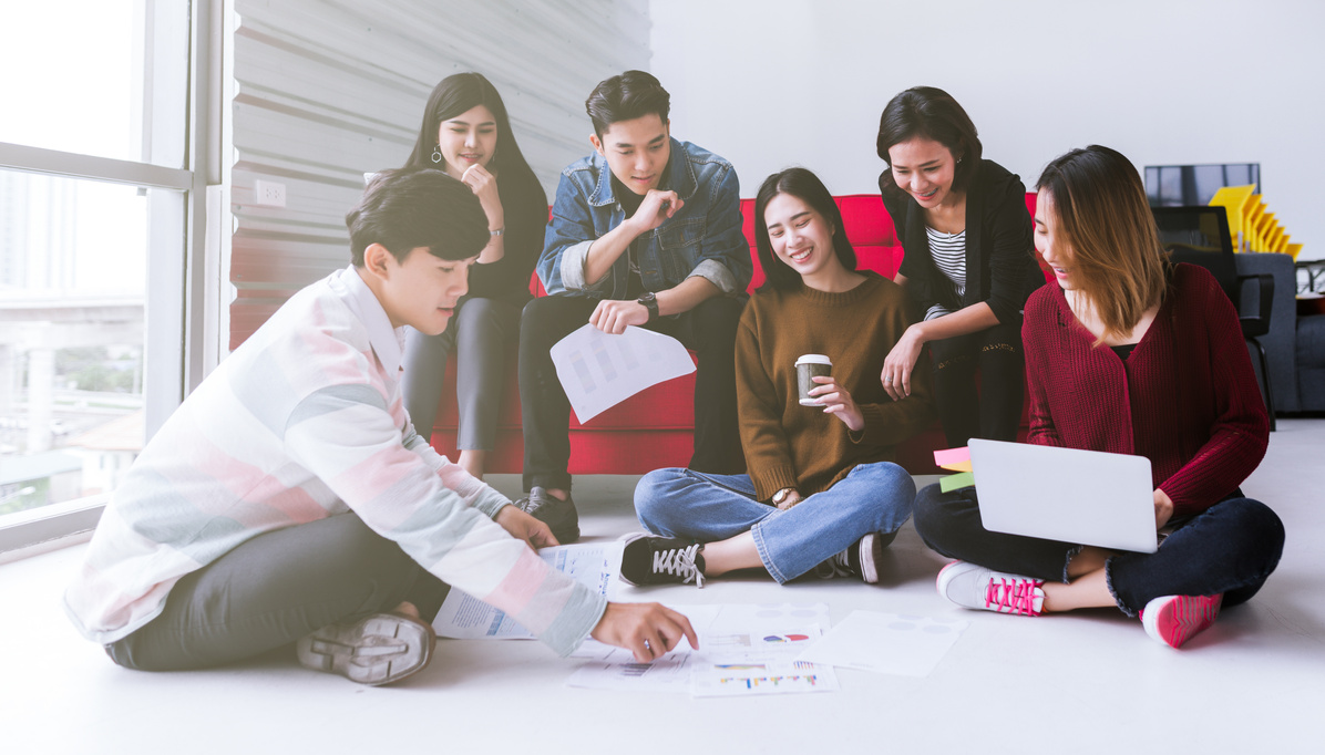 young asian teen group meeting teamwork